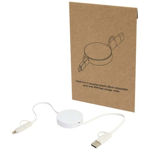 Câble rétractable personnalisé recyclé 90cm Citala Blanc