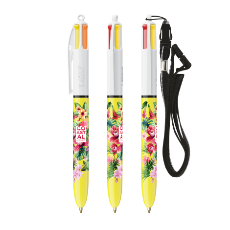 Stylo BIC® 4 couleurs personnalisé avec tour de cou Sun Stylo BIC® 4 couleurs personnalisé avec tour de cou Sun