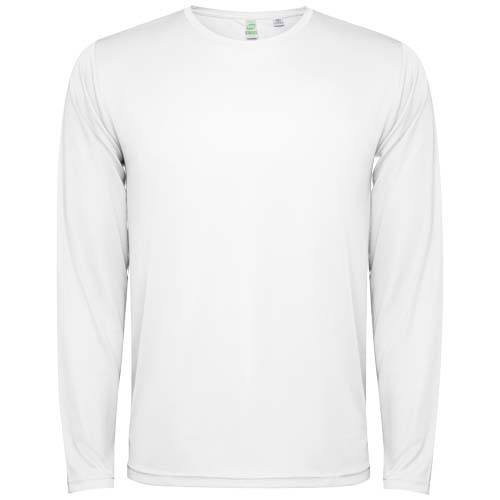 T-shirt personnalisé unisexe manches longues en polyester recyclé Estoril Blanc