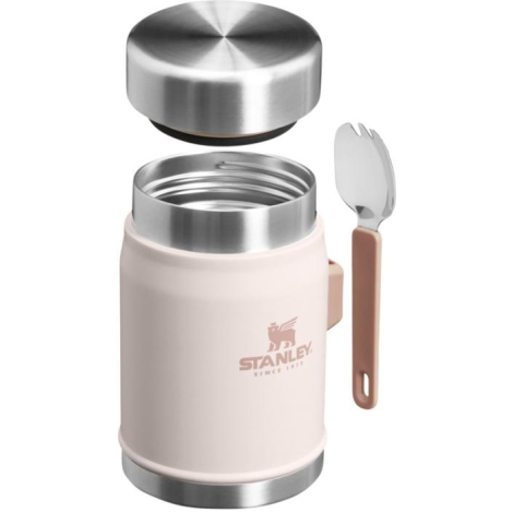 Bocal repas 400ml Stanley en acier recyclé avec couvercle ouvert et spork détaché