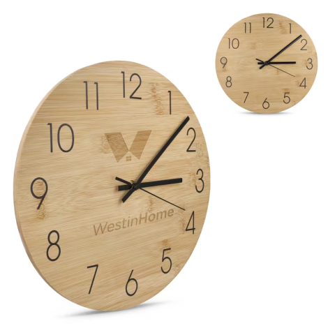 Horloge murale personnalisée en bambou naturel minimaliste