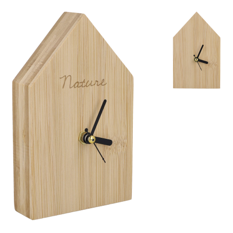 Horloge de bureau publicitaire bambou forme maison Homestead