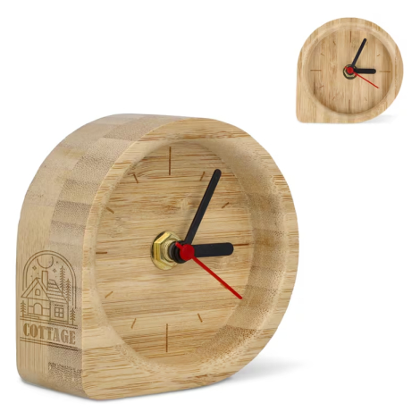 Horloge de bureau personnalisable en bambou forme arrondie Droplet