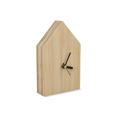 Horloge de bureau publicitaire bambou forme maison Homestead