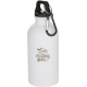Bouteille en inox recyclé blanche 400 ml avec marquage écoresponsable et mousqueton