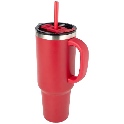 Mug inox recyclé 1200ml avec paille à personnaliser Sydney Rouge