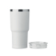 Gobelet blanc double paroi en acier recyclé avec bouchon posé à côté