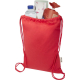 Sac publicitaire rouge en coton recyclé rempli de produits du quotidien