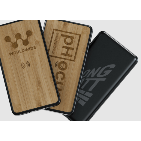 Power bank 10 000 mAh avec coque naturelle présentée recto-verso