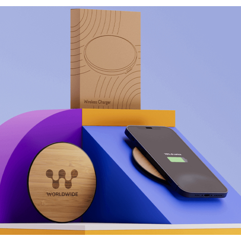 Chargeur promotionnel 15W en bambou recyclé Halo
