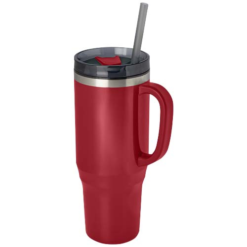 Grand mug publicitaire 1,2L avec paille inox recyclé Melbourne Rouge