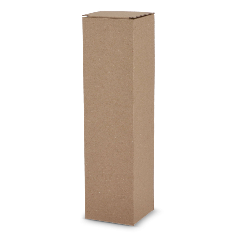 Étui bouteille en carton brun recyclé, monté et vu de face