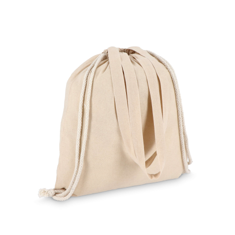 Vue du sac replié avec cordon serré, prêt à transporter