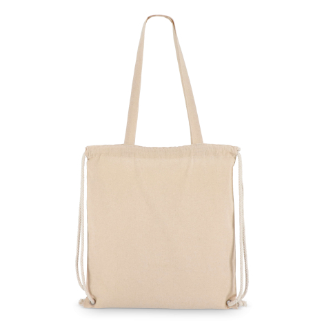 Dos d’un sac en coton léger avec longues anses et cordons