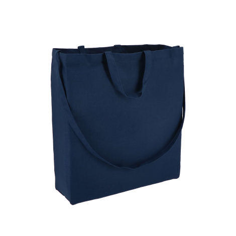 Sac cabas bleu marine vu de trois-quarts, avec anses longues et courtes, sans personnalisation