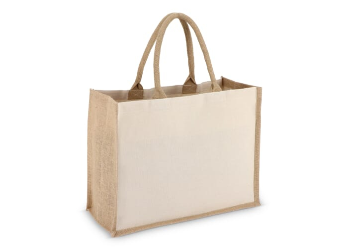 Sac publicitaire anses courtes et soufflet jute et coton 320g Beige
