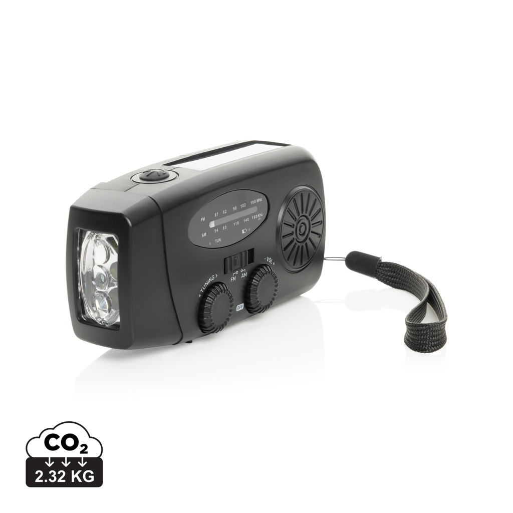 Radio d’urgence plastique recyclé personnalisée RescueWave Noir