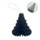 Sapin en papier alvéolé vert foncé avec ficelle dorée et marquage visible