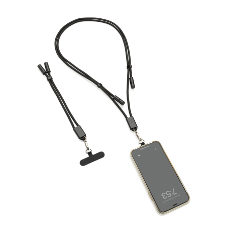 Deux cordons noirs dont un tenant un smartphone accroché