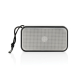 Enceinte noire rectangulaire avec façade grise photographiée de face