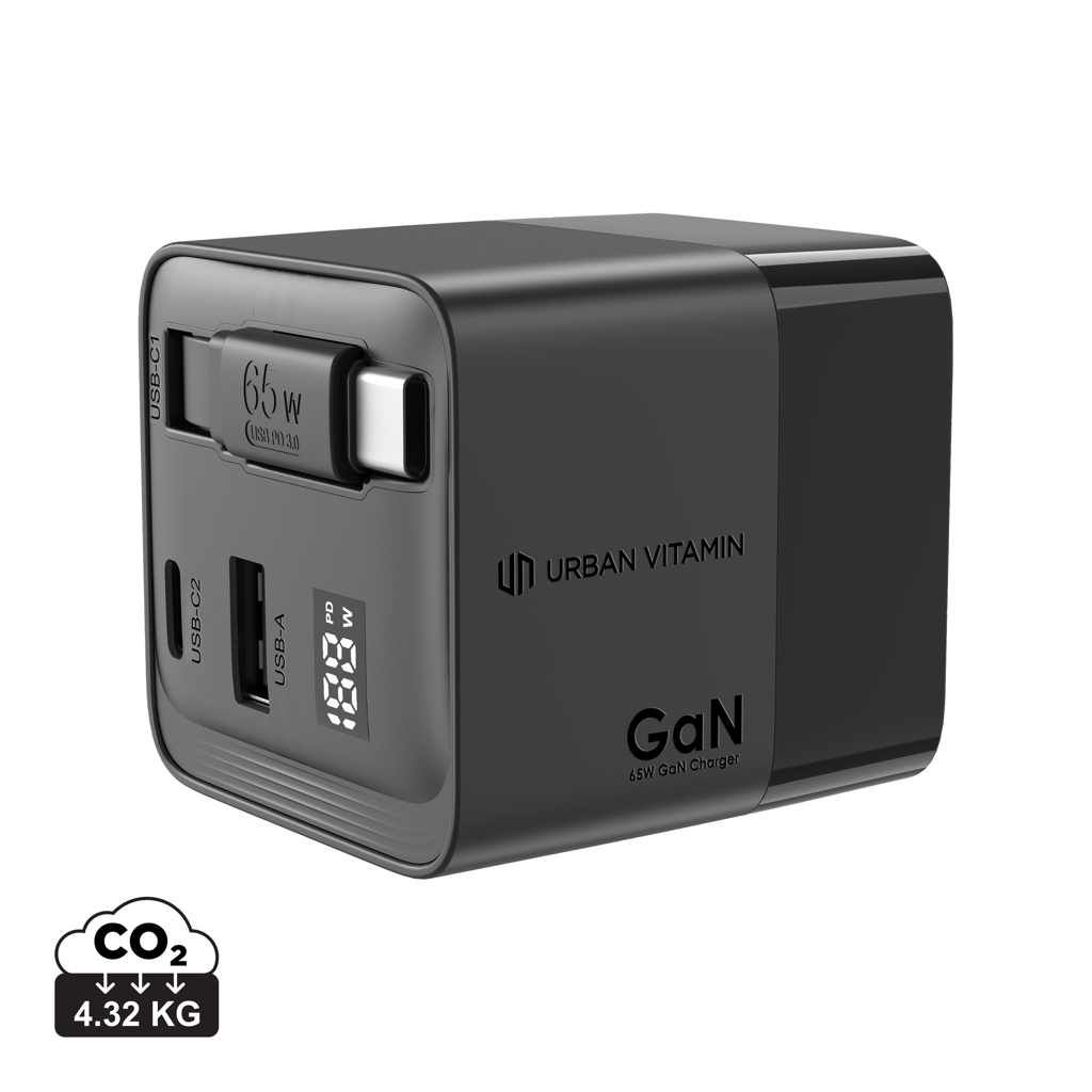 Chargeur 65W GaN personnalisable Urban Vitamin Mendocino Noir