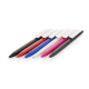 Six stylos inclinés multicolores (noir, rouge, bleu, blanc, rose, gris), sans personnalisation.