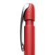 Gros plan sur le haut d’un stylo rouge avec clip métallique et gravure recyclage, sans personnalisation.