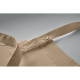 Détail beige du tablier en coton bio avec attache réglable par bouton, sans marquage.