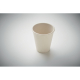 Gobelet en PLA beige simple paroi vu en plongée sur fond neutre, sans marquage.