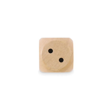 Dé en bois Schima 3 cm vu de face sur fond neutre, sans marquage.