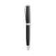 Stylo bille noir twist avec bague centrale argentée et clip métallique.