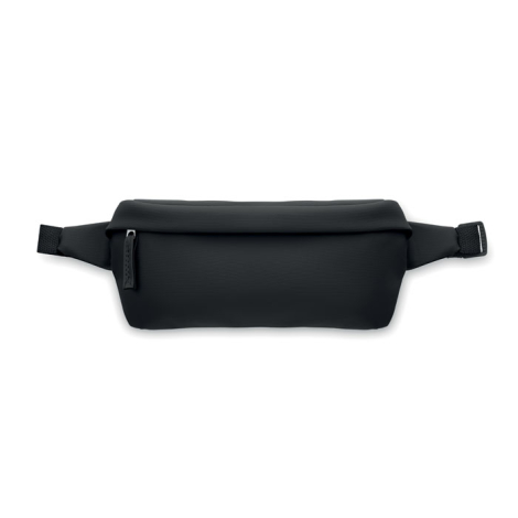 Sac banane noir en polyester recyclé 600D vu de face avec fermeture zippée.