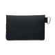 Pochette noire en RPET 600D vue de dos avec mousqueton métallique fixé sur le côté.