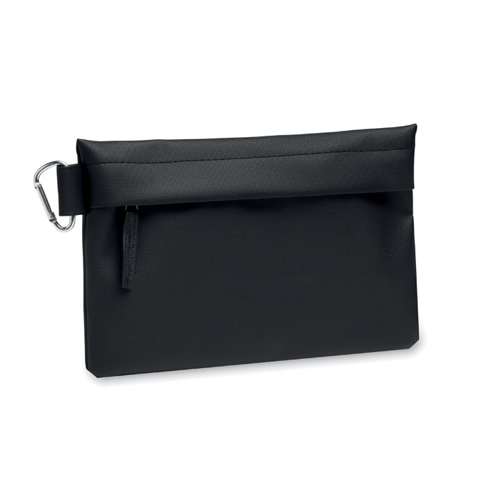 Pochette 600D RPET personnalisée avec mousqueton Carry Noir