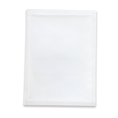 Sachet rectangulaire en papier blanc fin, présenté à plat.
