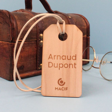 Étiquette bagage en bois personnalisable