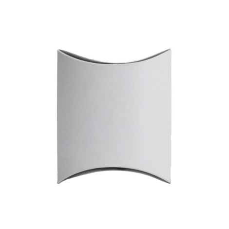 Petit étui cartonné blanc, forme rectangulaire aux côtés courbés.