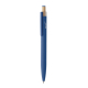 Stylo bille bleu mat en aluminium recyclé avec clip assorti et poussoir en bambou, marquage sur le corps.
