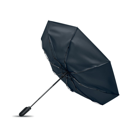 Parapluie noir de 21 pouces ouvert vu de profil, mettant en avant la structure renforcée contre le vent.