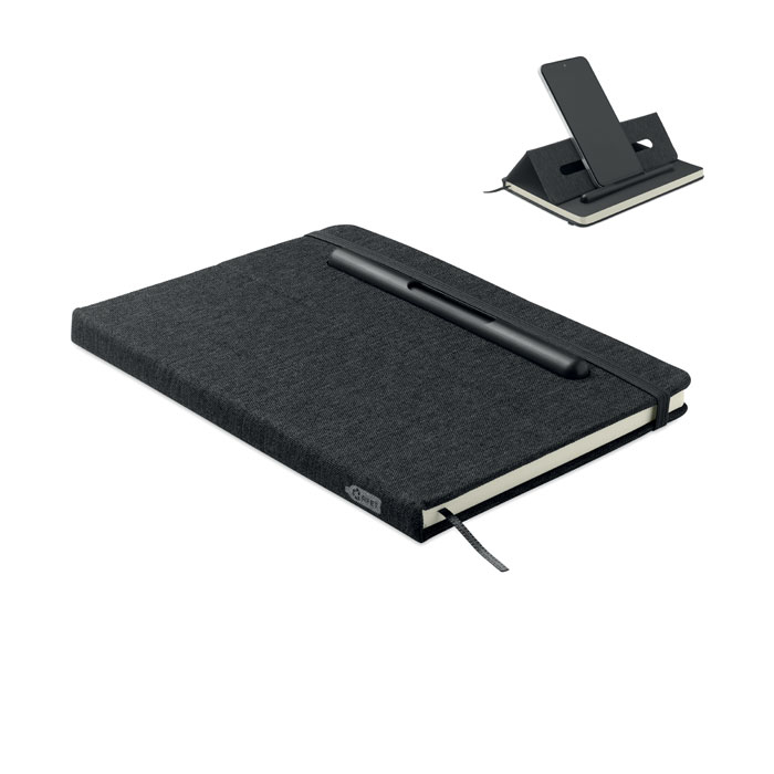 Cahier A5 à personnaliser avec support téléphone Rinbook Noir