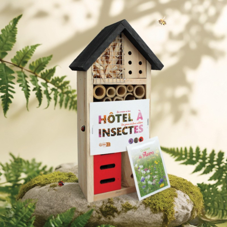 Petit hôtel à insectes personnalisable avec graines de fleurs