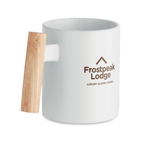 Mug en céramique 320 ml avec anse bois publicitaire Crenate
