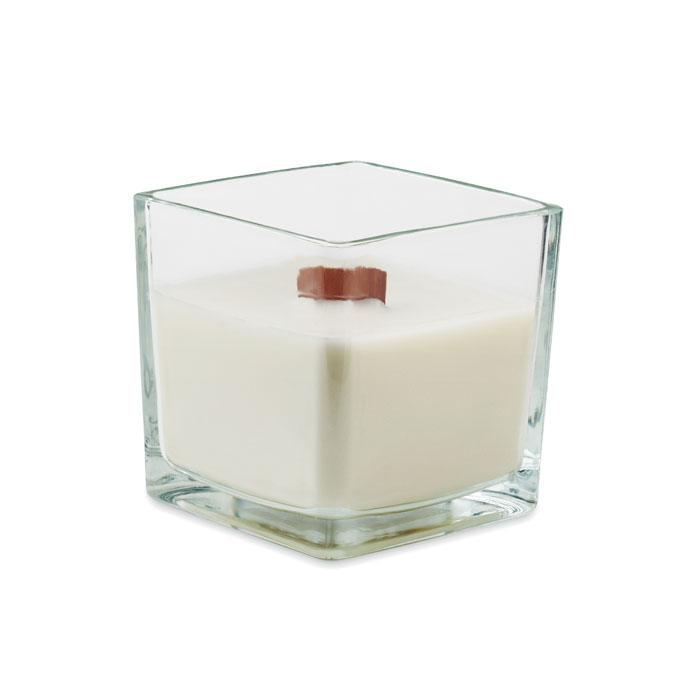 Bougie en verre carrée personnalisée en cire végétale Riu Transparent