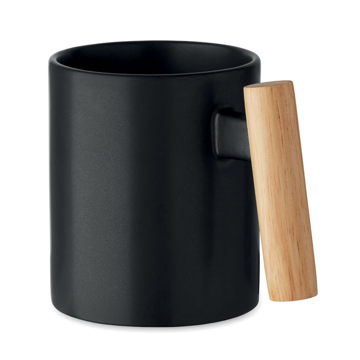 Mug en céramique 320 ml avec anse bois publicitaire Crenate Noir