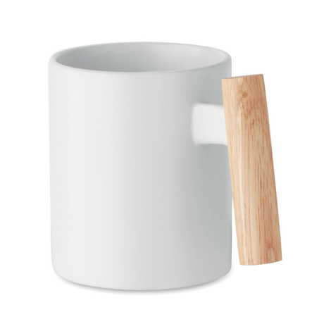 Mug en céramique 320 ml avec anse bois publicitaire Crenate