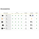 Tableau d’accessoires illustrés pour lanyards avec options de largeurs, matières et coloris.