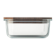 Lunch box en verre transparente vue de profil avec couvercle en bois fermé, sans personnalisation visible.