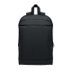 Sac à dos noir rPET présenté de face avec large poche frontale zippée, sans personnalisation visible.