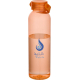 Bouteille d’eau translucide orange 630 ml avec bouchon assorti, marquage visible sur la face avant.
