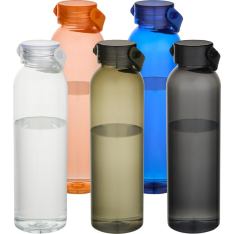 Ensemble de cinq bouteilles translucides 630 ml en blanc, orange, vert olive, bleu et gris, bouchons assortis.